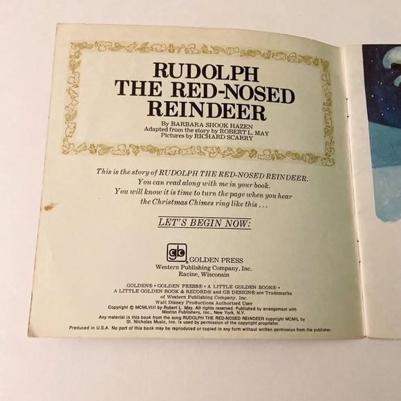 Vintage 1958 Rudolph The Red Nosed Reindeer Read Along Book Only No Record - Picture 5 of 12